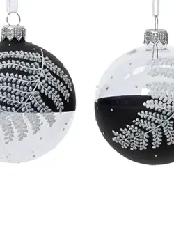Glitter Fern Bauble Black