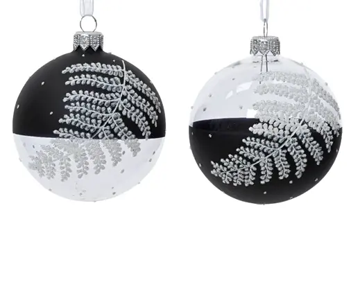 Glitter Fern Bauble Black
