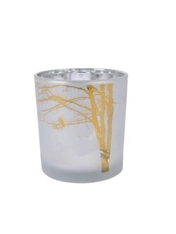 Sandblasting Gold Tree Design Tealight Holder Winter White 3"