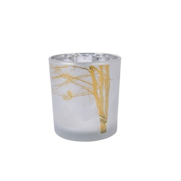 Sandblasting Gold Tree Design Tealight Holder Winter White 3"