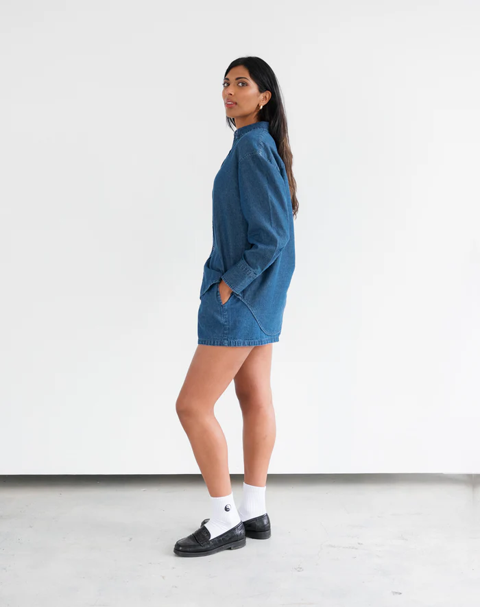 Brunette The Label Dark Denim Button Up Shirt