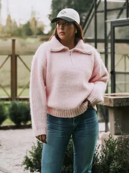 Brunette The Label 1/2 Zip Trucker Neck Sweater