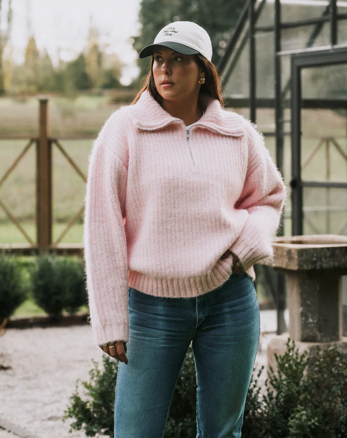 Brunette The Label 1/2 Zip Trucker Neck Sweater