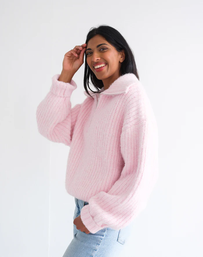 Brunette The Label 1/2 Zip Trucker Neck Sweater