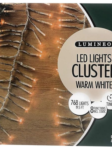LED Twinkle Cluster Lights Green Warm White 23ft-768L