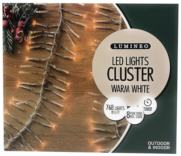LED Twinkle Cluster Lights Green Warm White 23ft-768L