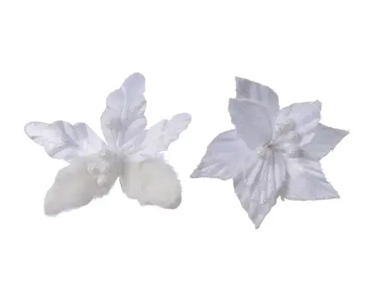 White Poinsettia on Clip 12cm