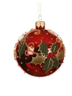 Holly Glitter Bauble Red