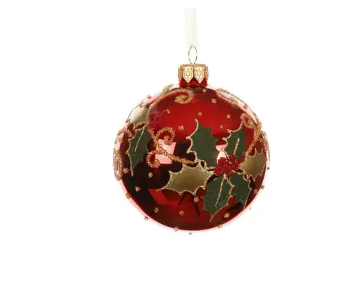 Holly Glitter Bauble Red