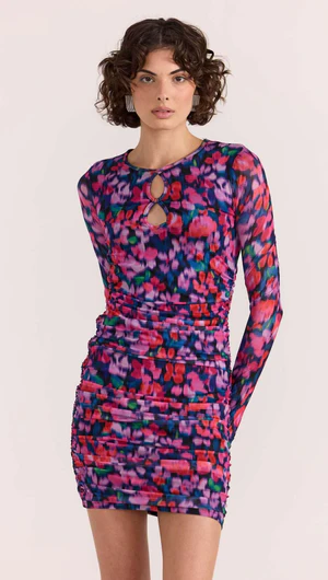 MinkPink Calista Ruched Mesh Mini Dress