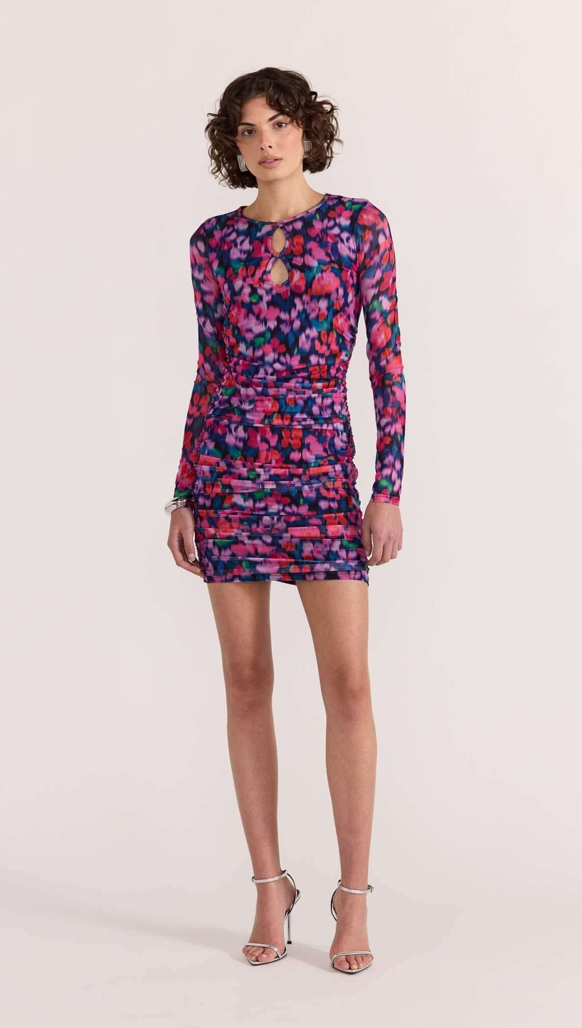 MinkPink Calista Ruched Mesh Mini Dress