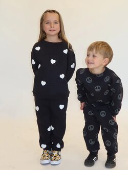 Brunette The Label All Over Peace Sign BF Crew