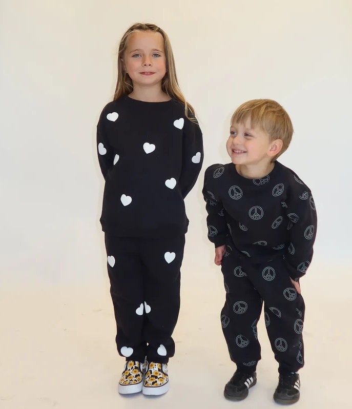 Brunette The Label All Over Peace Sign BF Crew