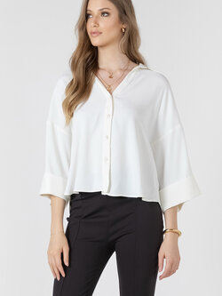 Black Tape Cuffed Button Front Blouse
