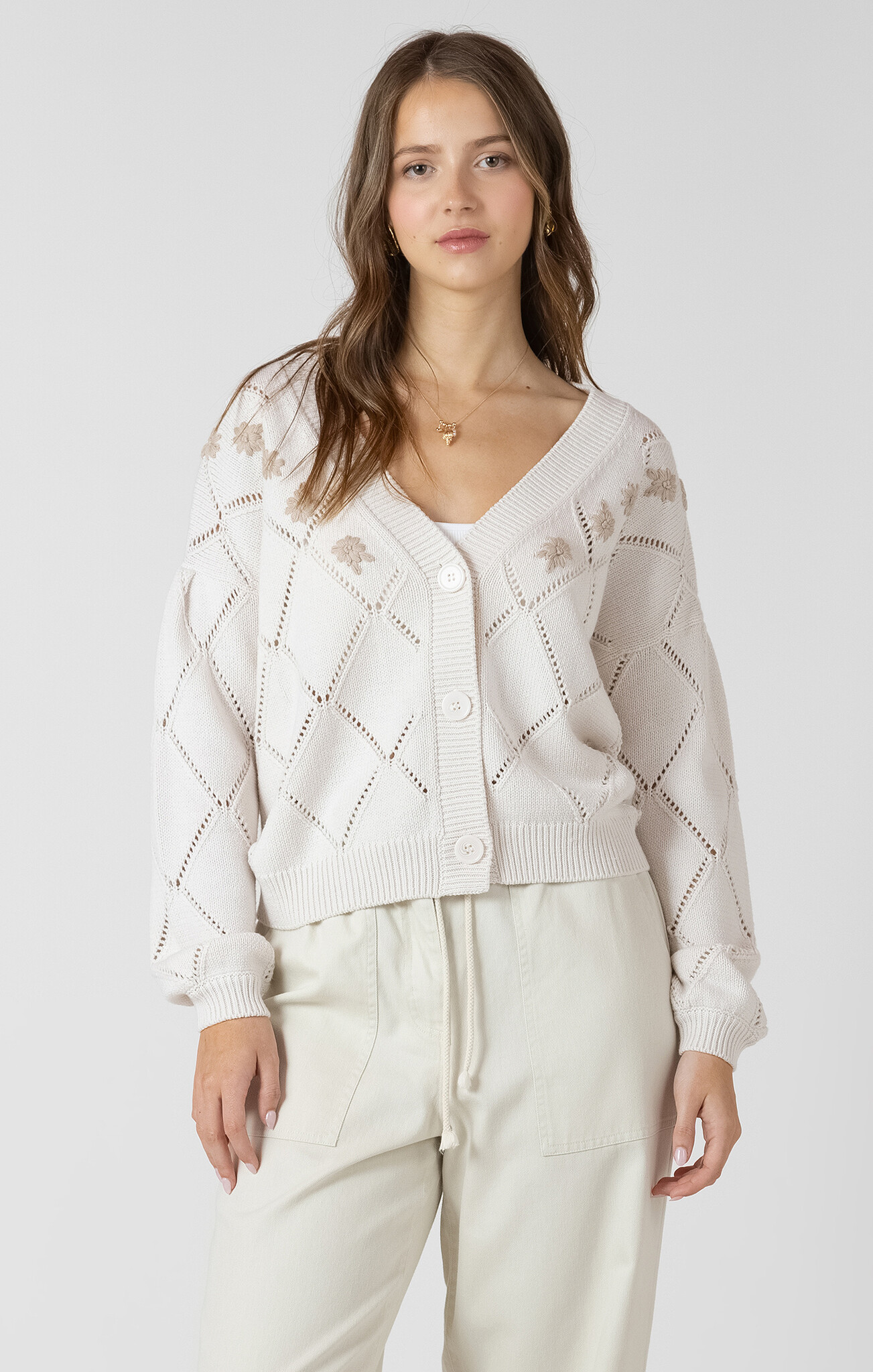 Dex Embroidered Pointelle Cardigan