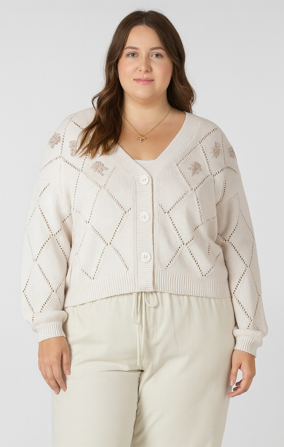 Dex Embroidered Pointelle Cardigan