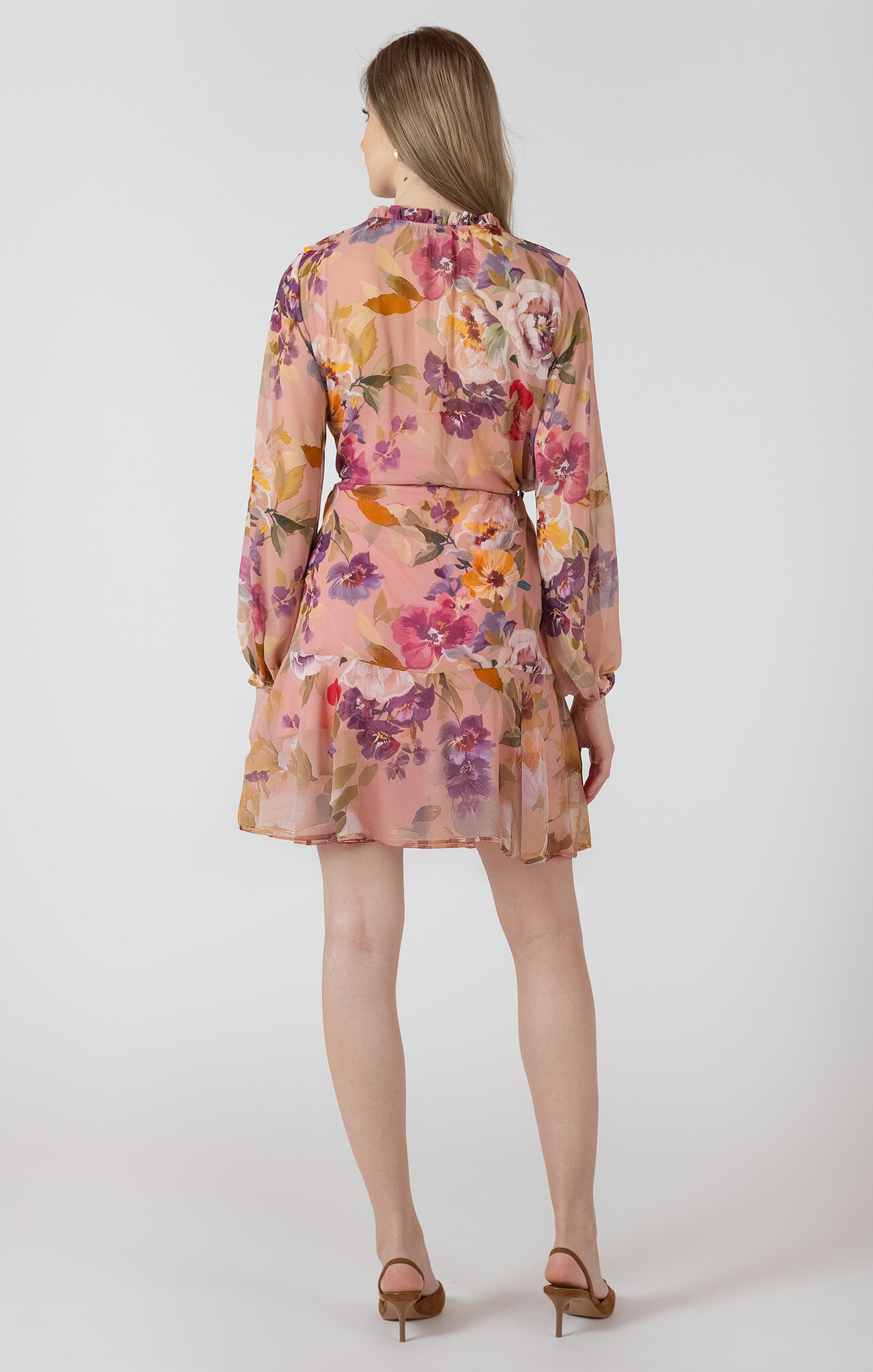 Black Tape Ruffle Detail Belted Mini Dress