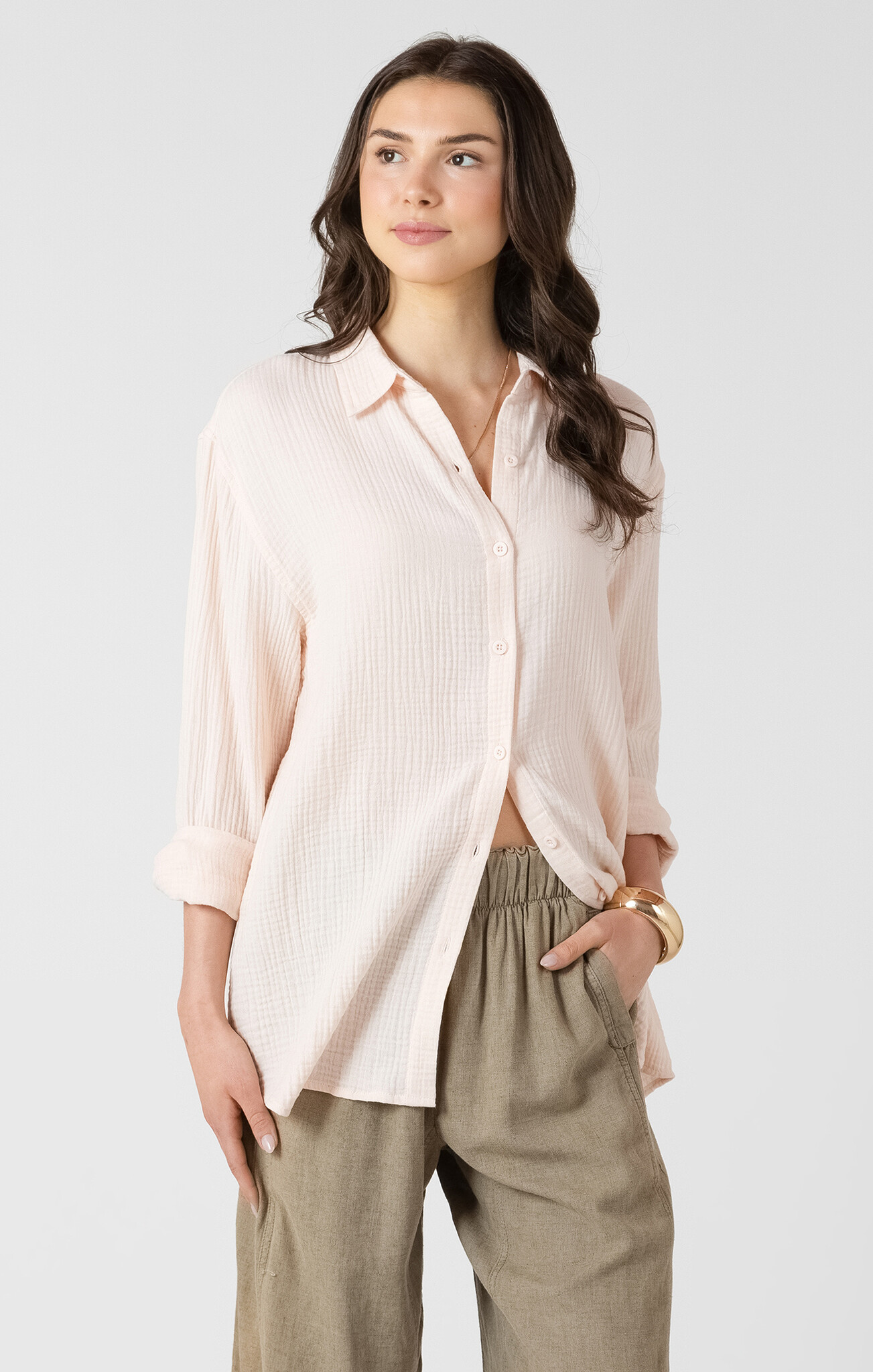 Dex Textured Button Front Blouse