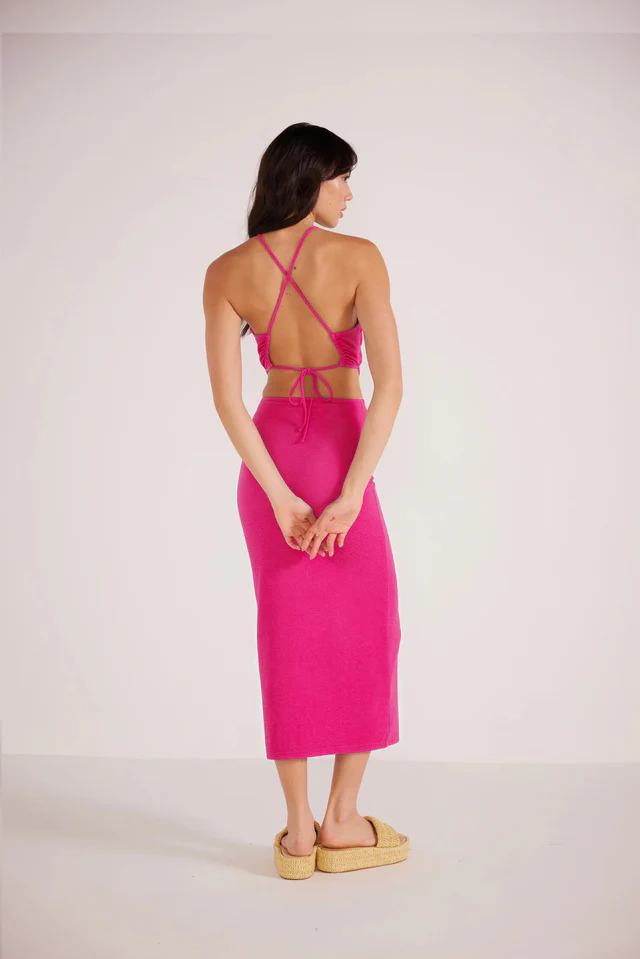 MinkPink Aya Lace Up Midi Dress