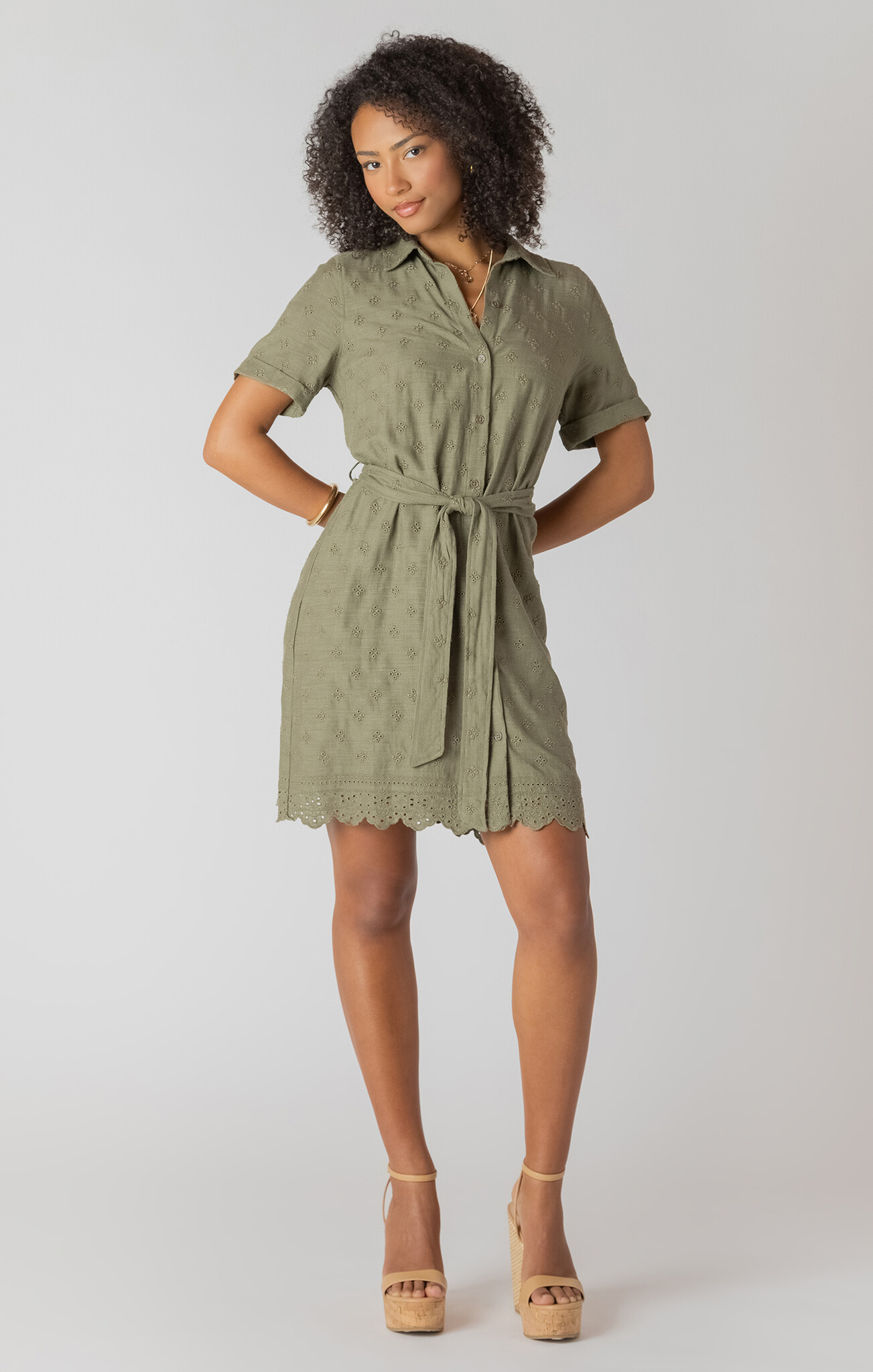 Dex Belted Eyelet Mini Shirt Dress