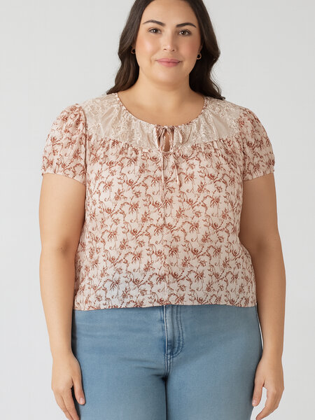 Dex Lace Detail Tie Front Top