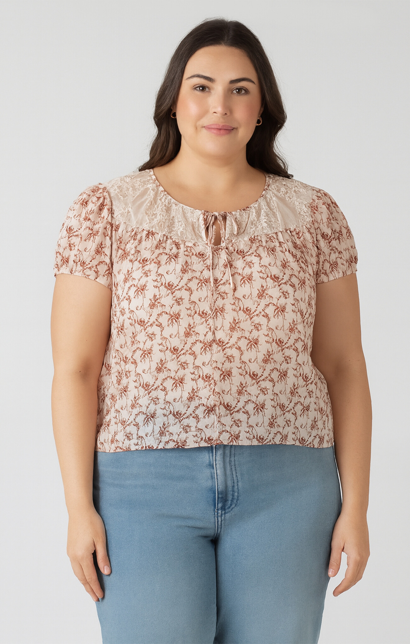 Dex Lace Detail Tie Front Top