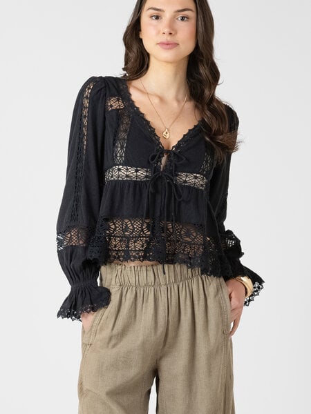 Dex Mixed Fabric Lace Trim Top