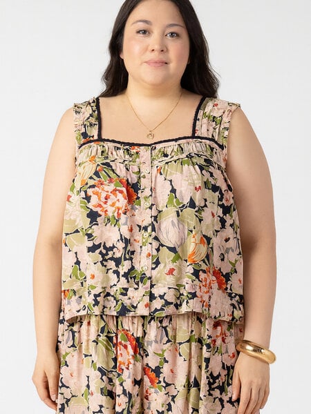 Dex Pintuck Detail Button Front Tank