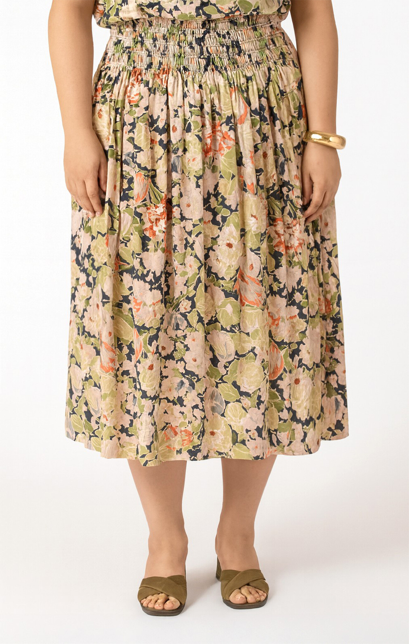 Dex Smocked Waist Midi Skirt