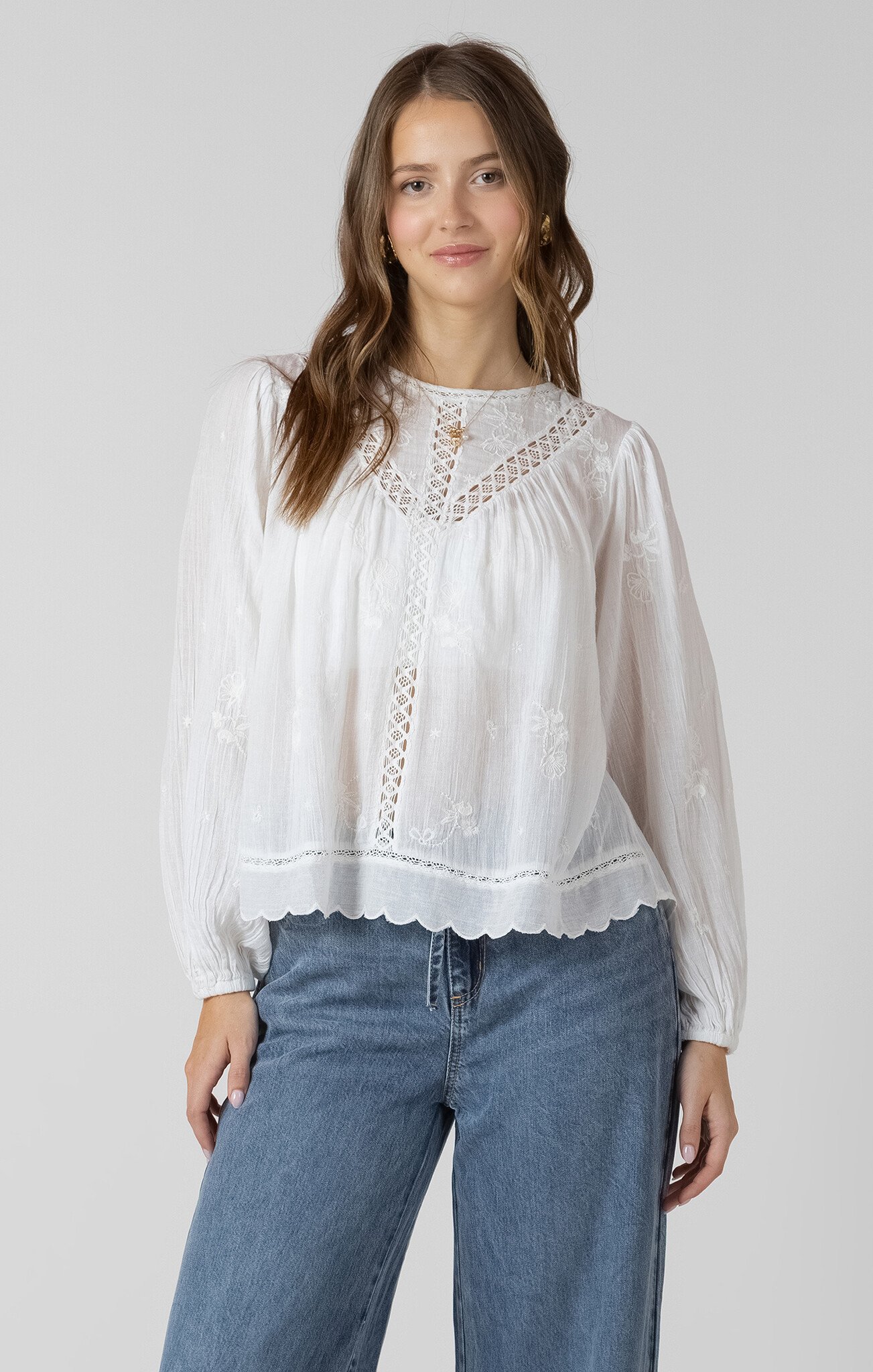 Dex Crochet Detail Embroidered Blouse