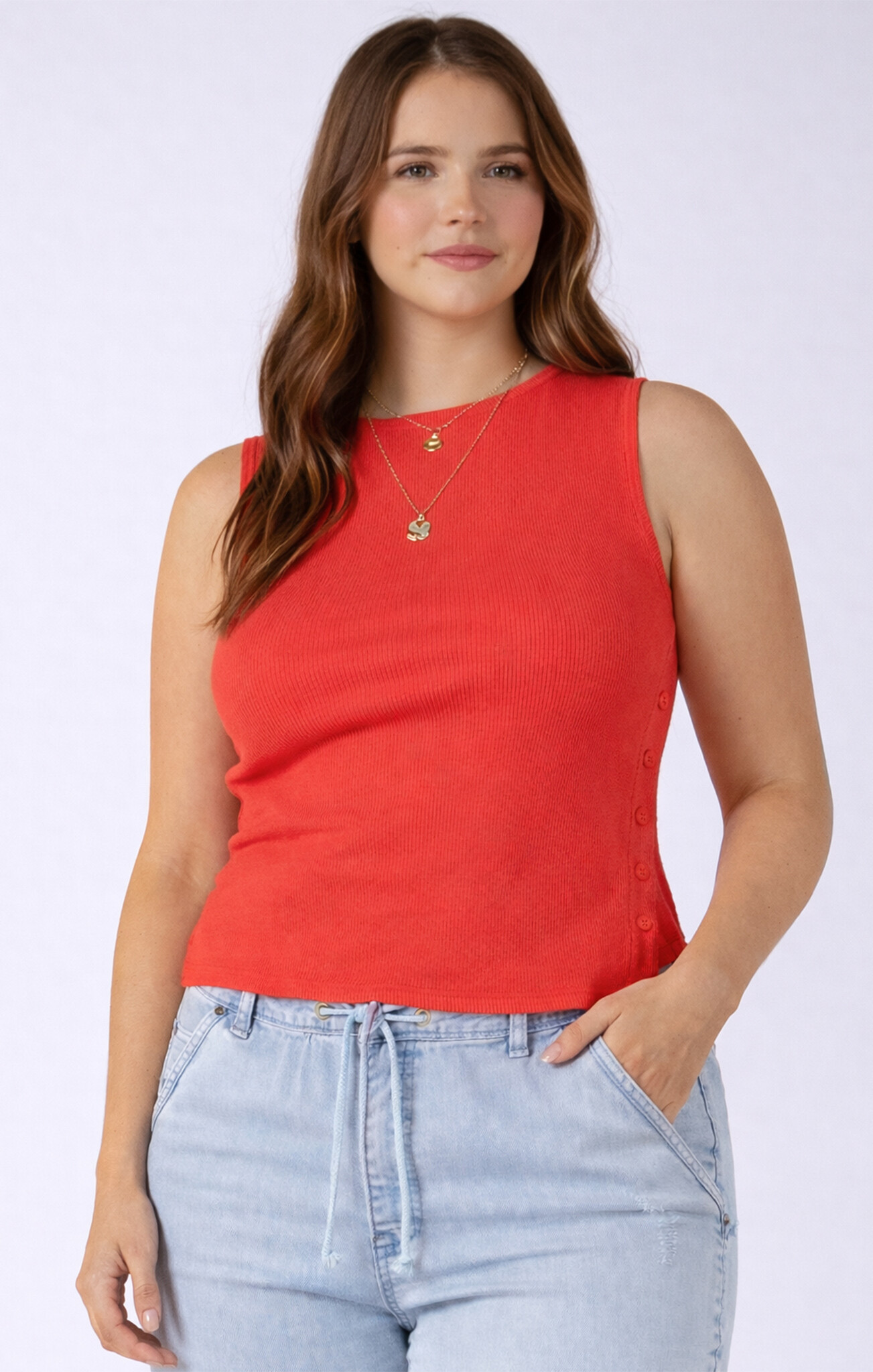 Dex Asymmetrical Button Detail Tank