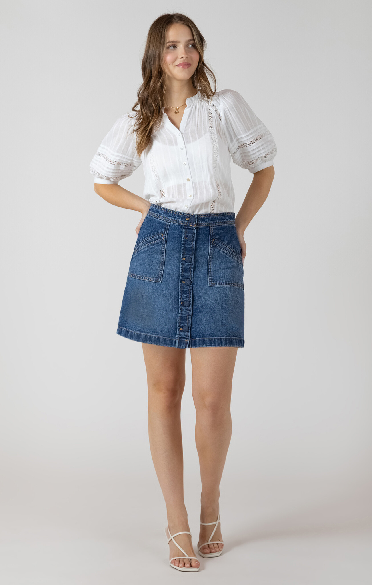 Dex Button Front Mini Skirt