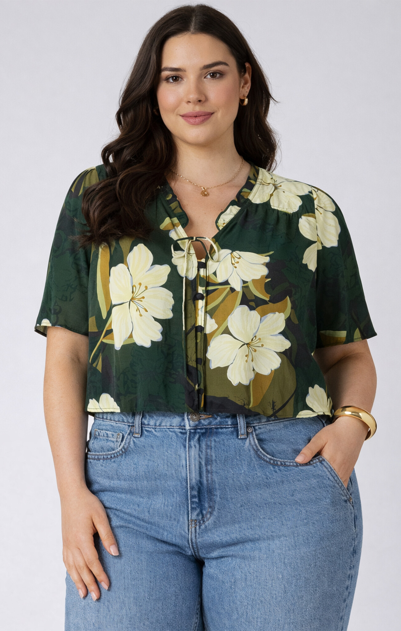 Dex Button Front Ruffle Trim Blouse