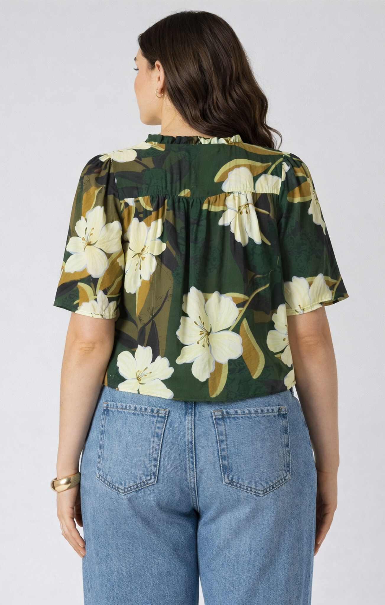 Dex Button Front Ruffle Trim Blouse