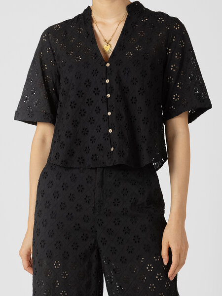 Black Tape Cutwork Embroidery Blouse