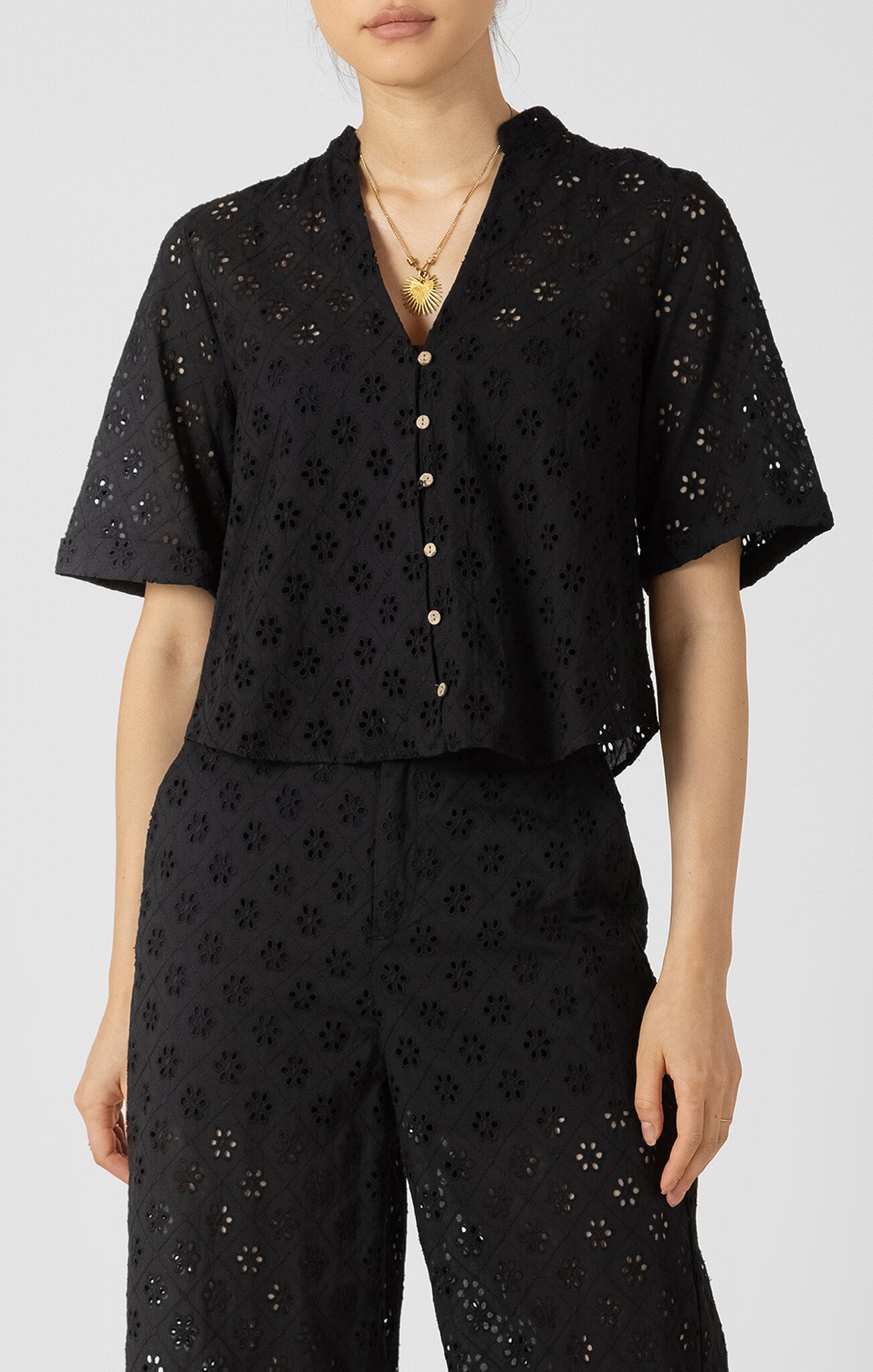 Black Tape Cutwork Embroidery Blouse
