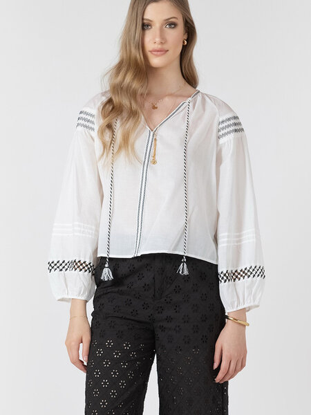 Black Tape Embroidered Detail Blouse