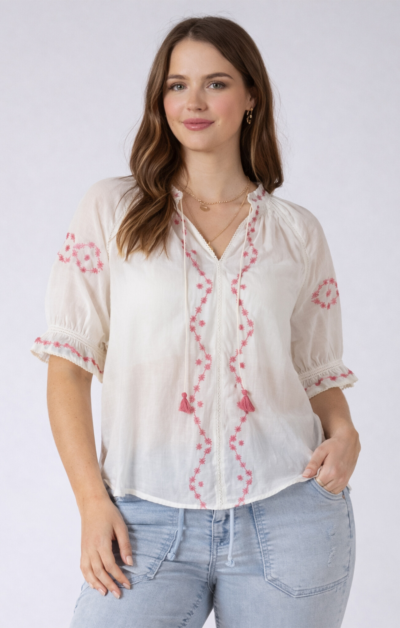 Dex Embroidered Lace Insert Blouse