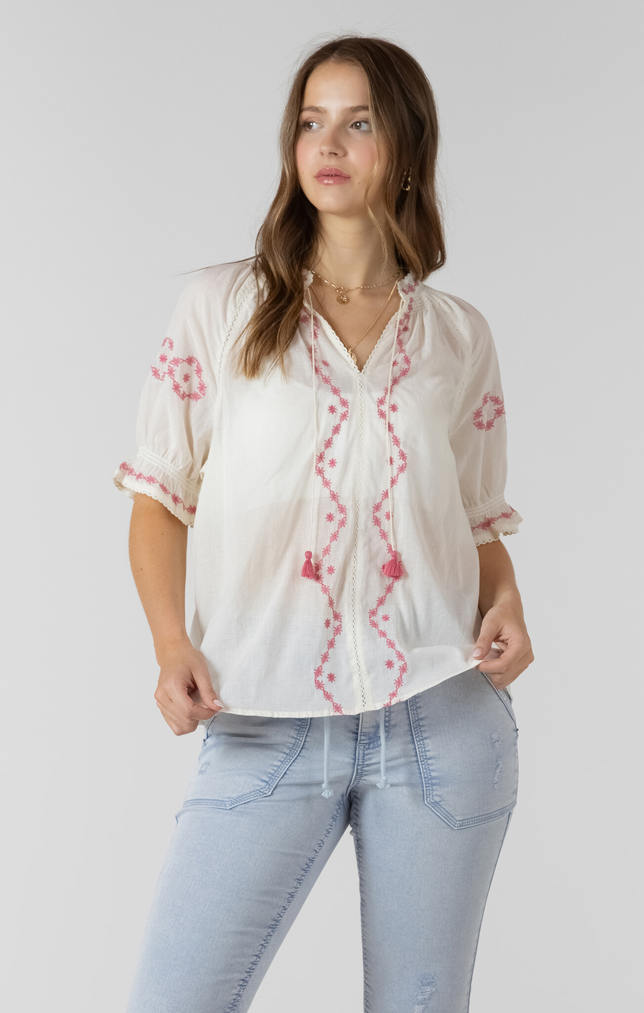 Dex Embroidered Lace Insert Blouse