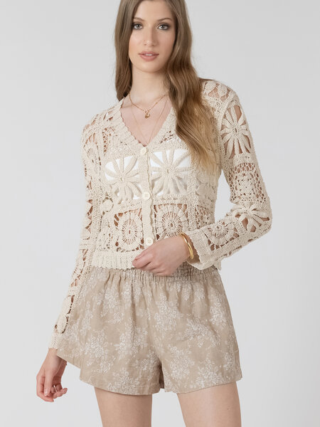 Black Tape Embroidered Square Pattern Cardigan