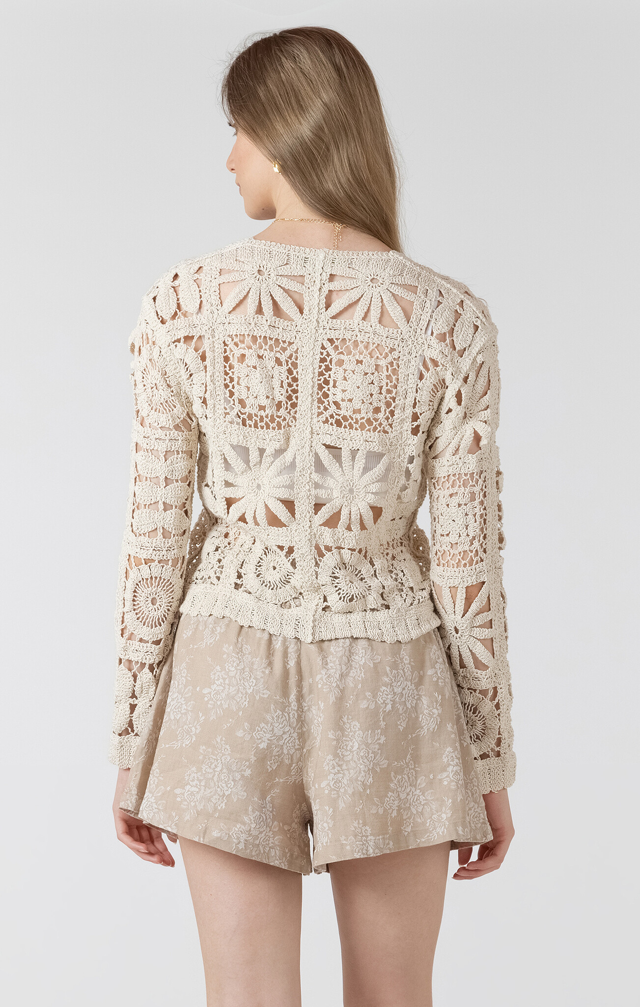 Black Tape Embroidered Square Pattern Cardigan