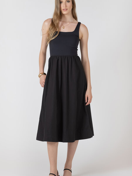 Black Tape Mixed Fabric Midi Dress