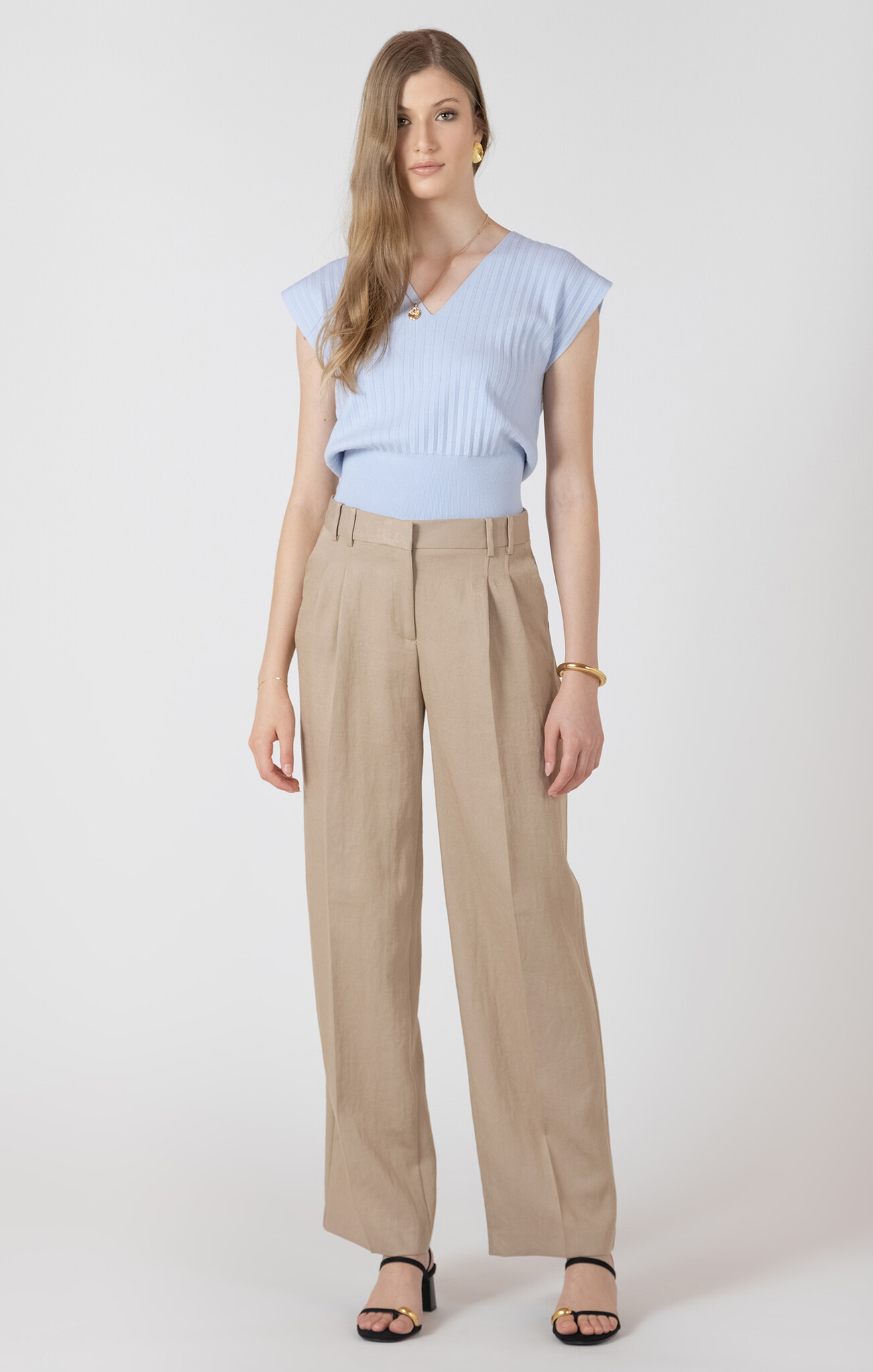 Black Tape Pleat Detail Straight Pant