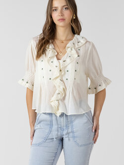 Dex Ruffle Detail Embroidered Blouse