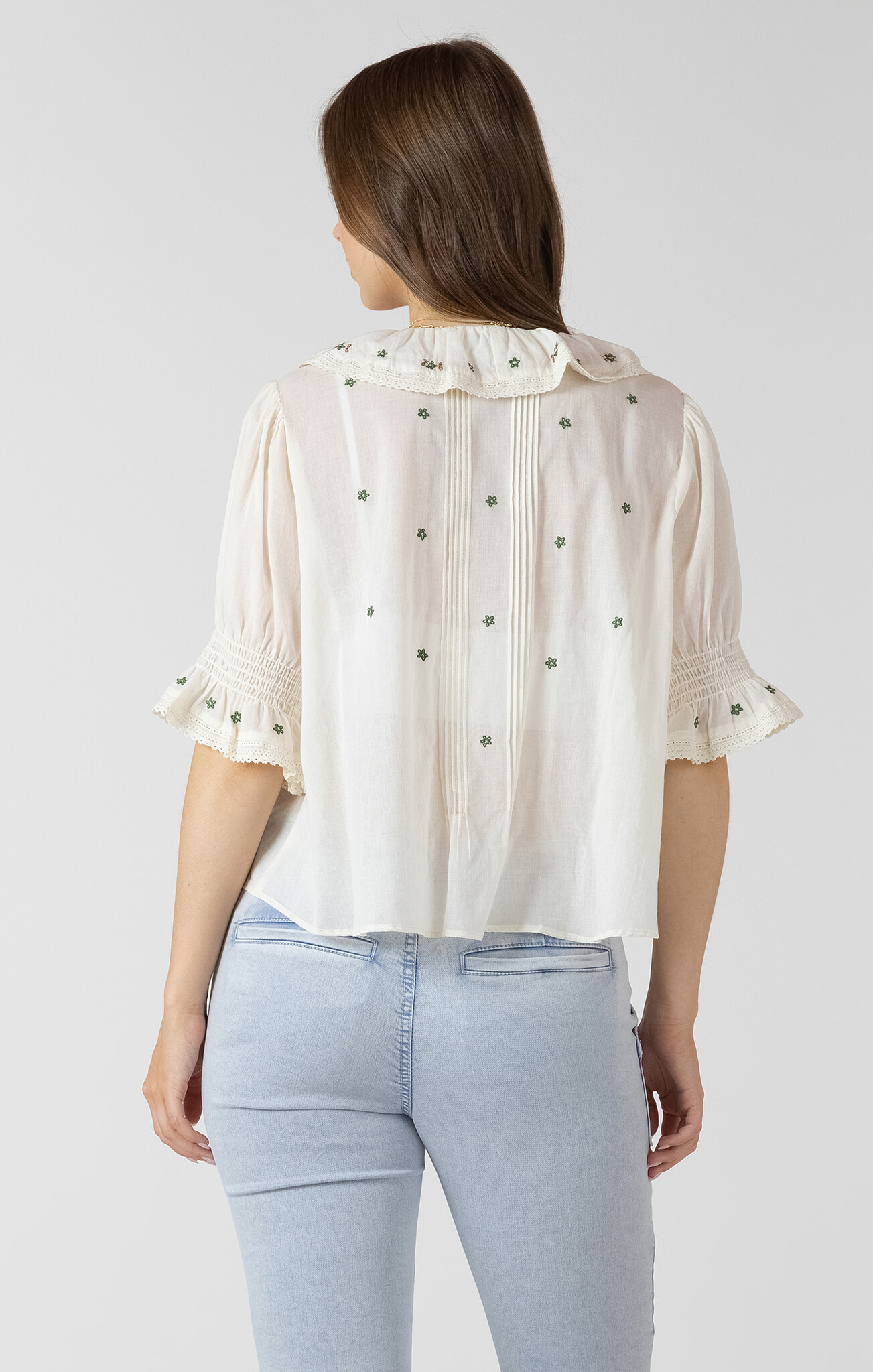 Dex Ruffle Detail Embroidered Blouse