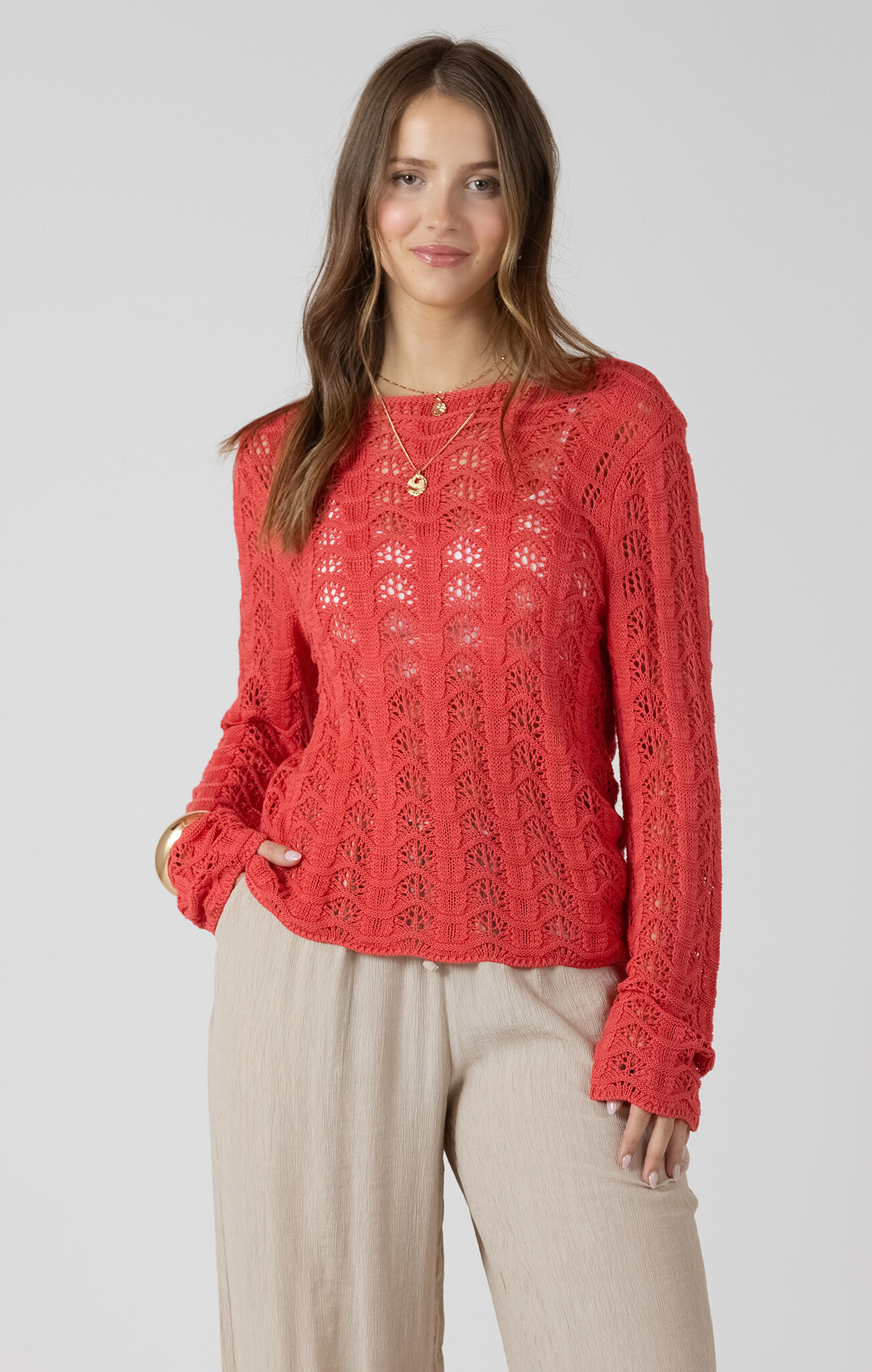 Dex Scalloped Open Work Sweater