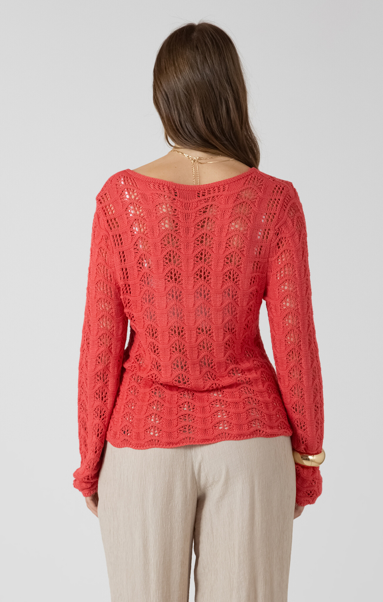 Dex Scalloped Open Work Sweater