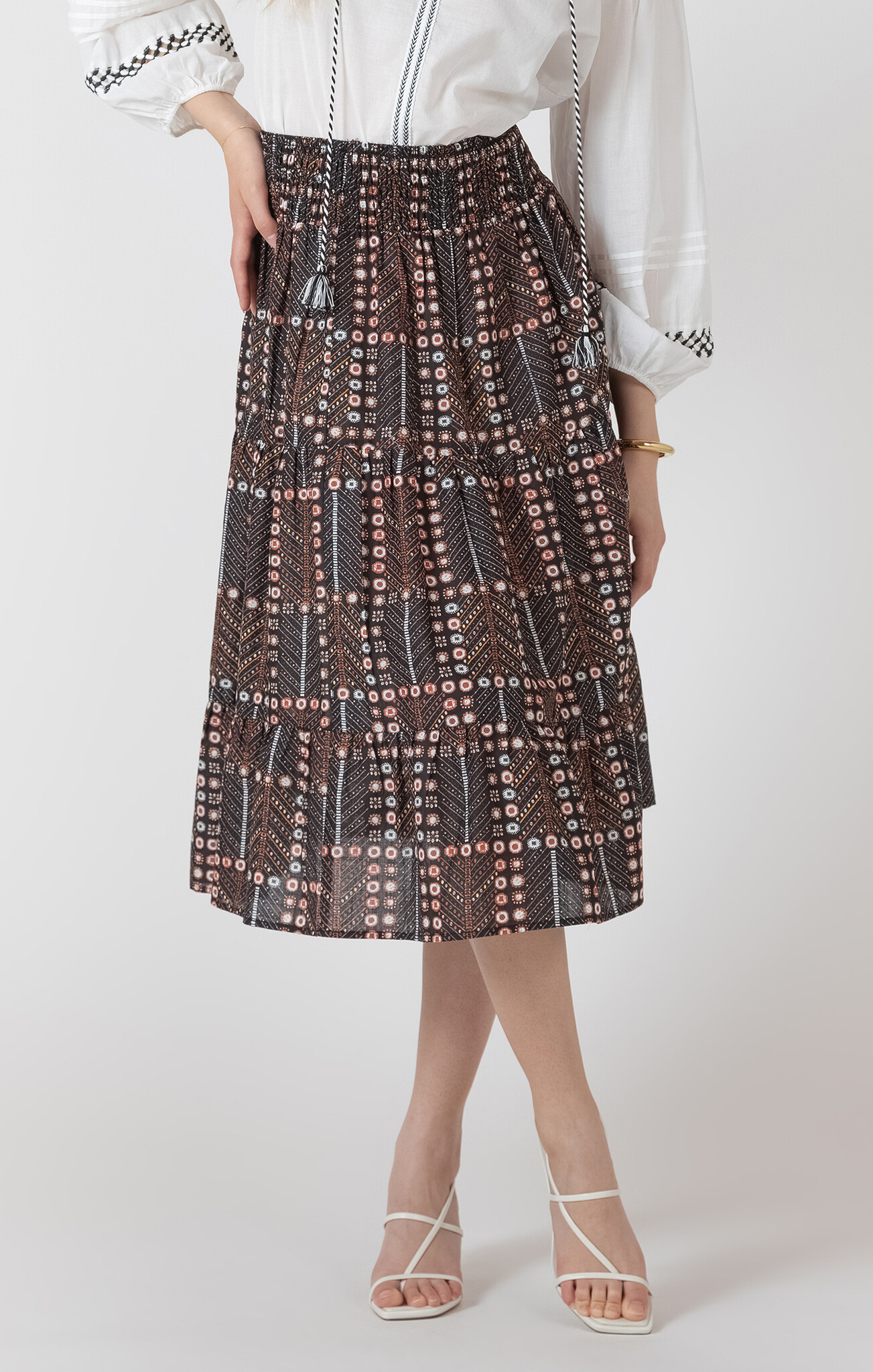 Black Tape Smocked Waist Midi Skirt