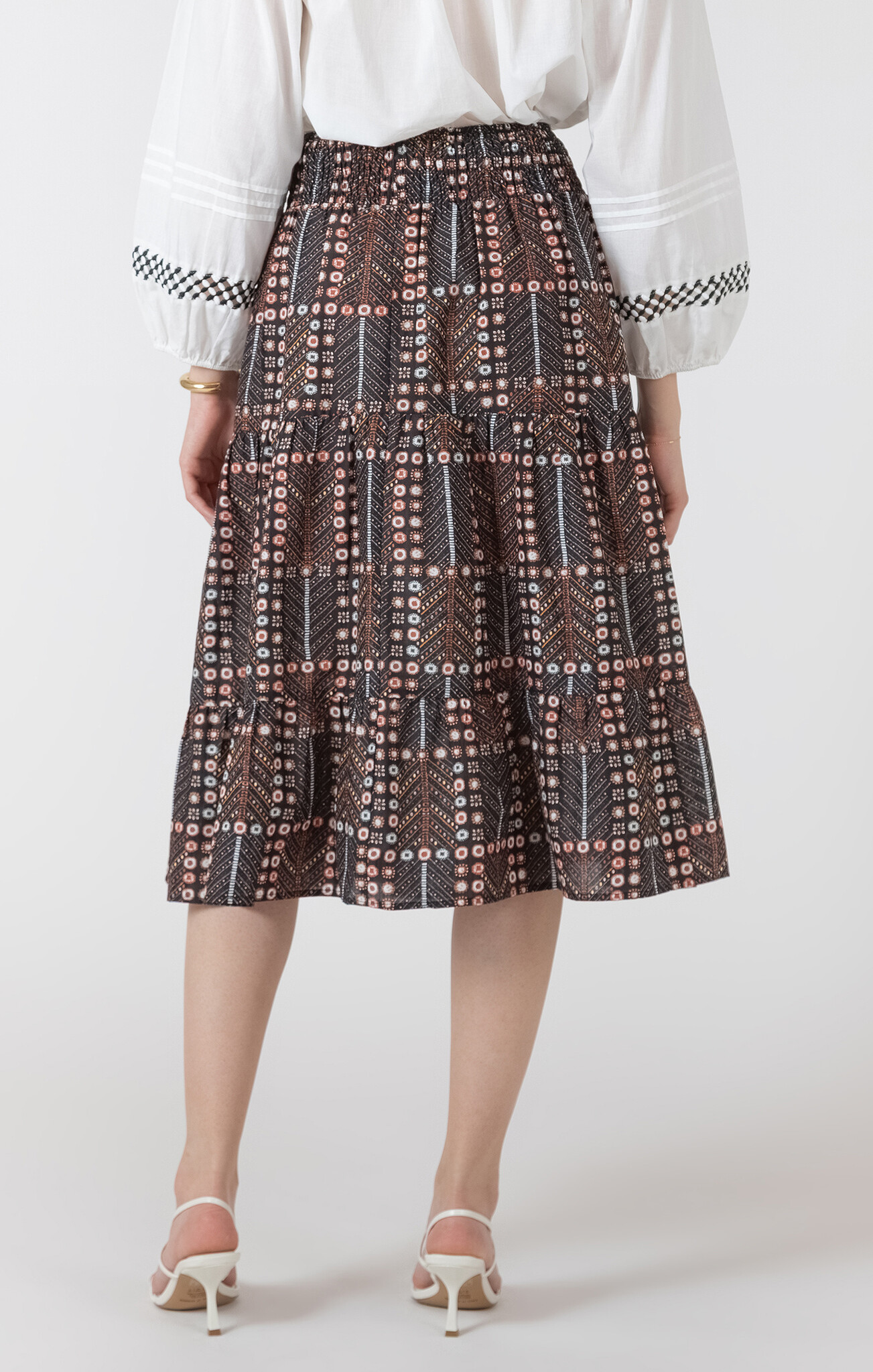 Black Tape Smocked Waist Midi Skirt