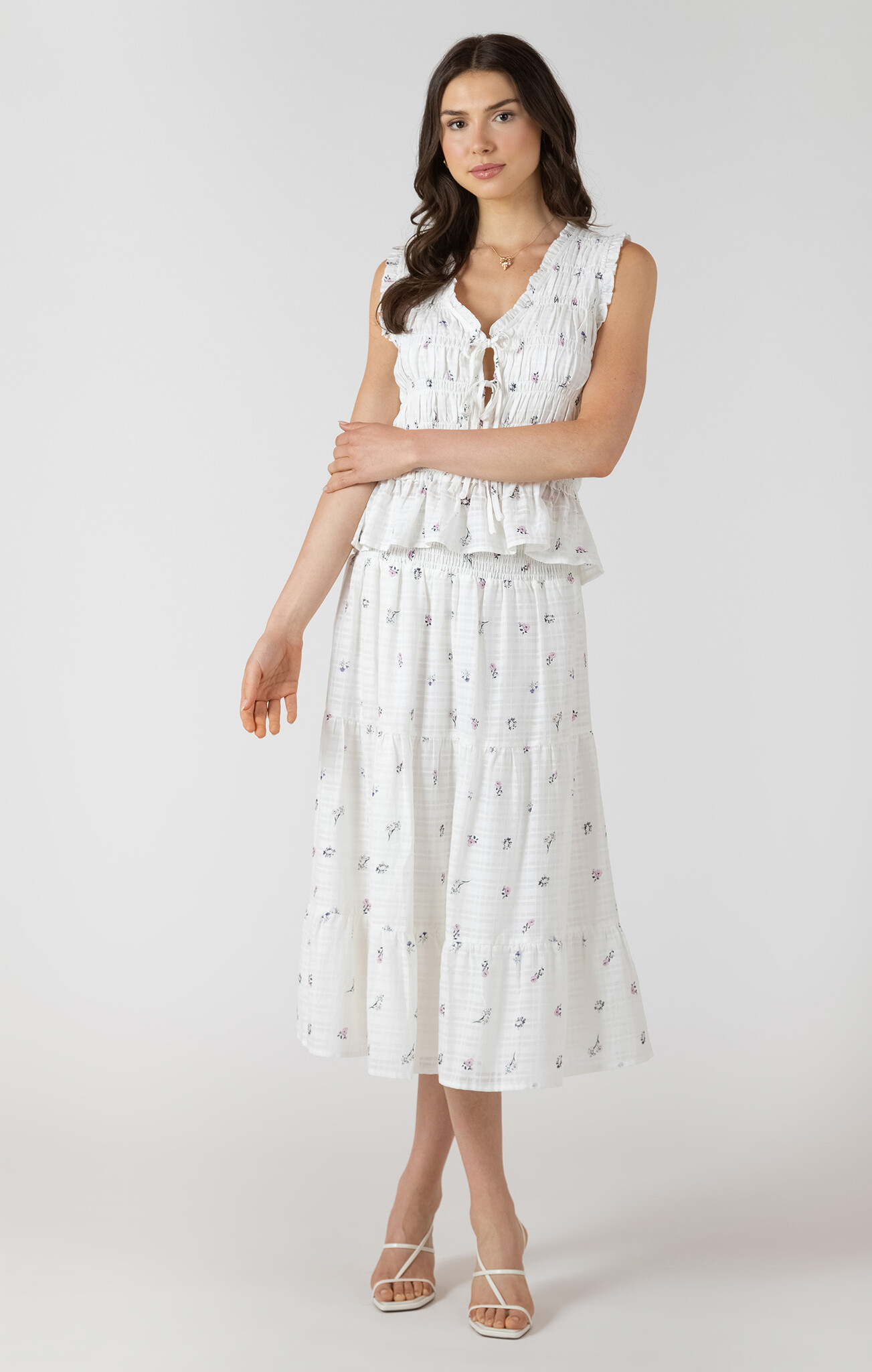 Dex Smocked Waist Midi Skirt